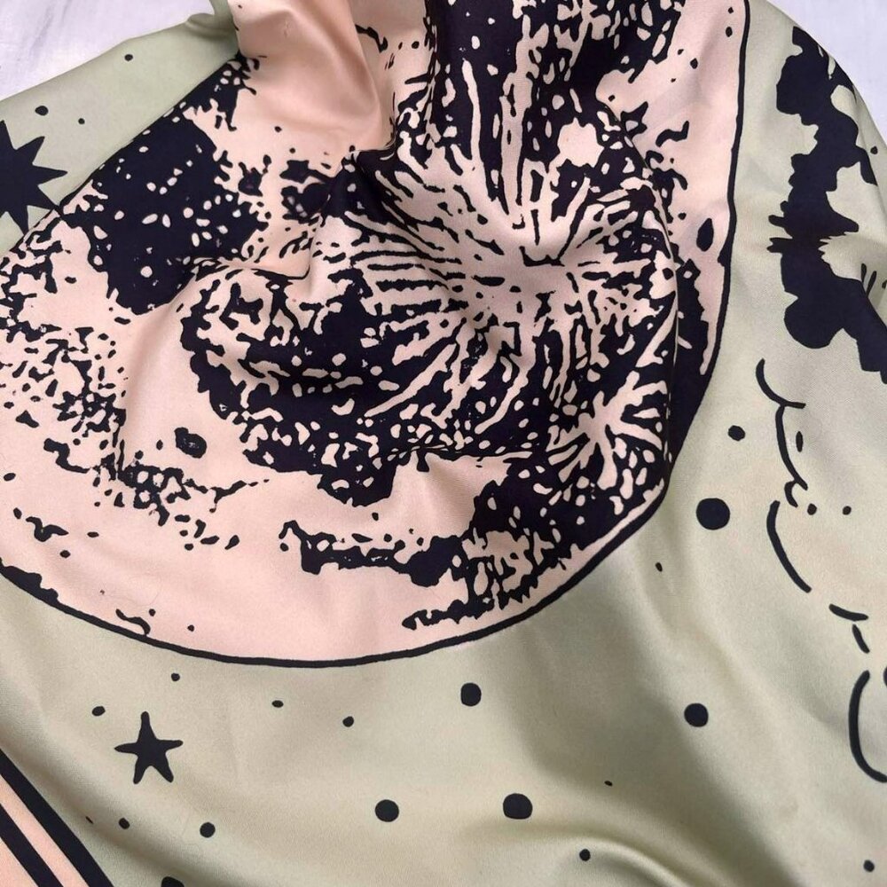 🌙 Silk Satin Scarf – “The Moon” – 75x75 cm
